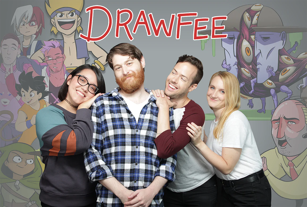 A picture of the four hosts of Drawfee.